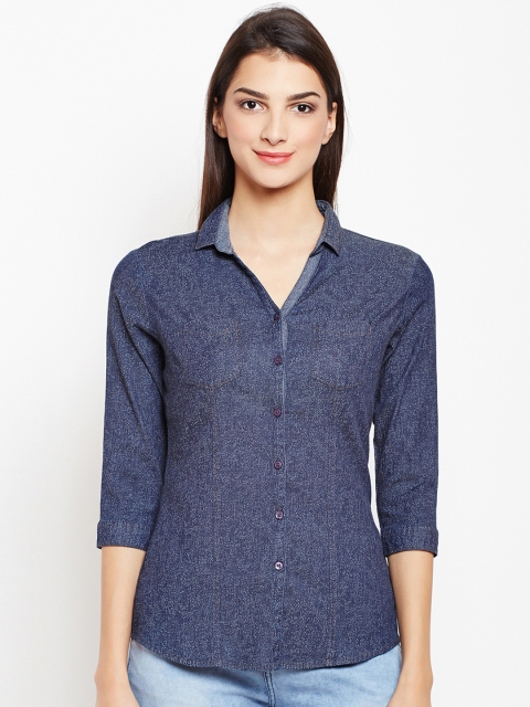 

Crimsoune Club Women Navy Blue Slim Fit Printed Casual Shirt