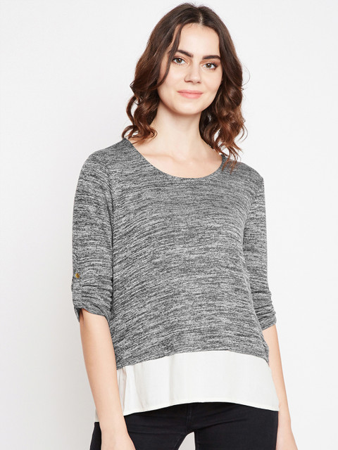 

Taanz Women Grey & White Colourblocked Top