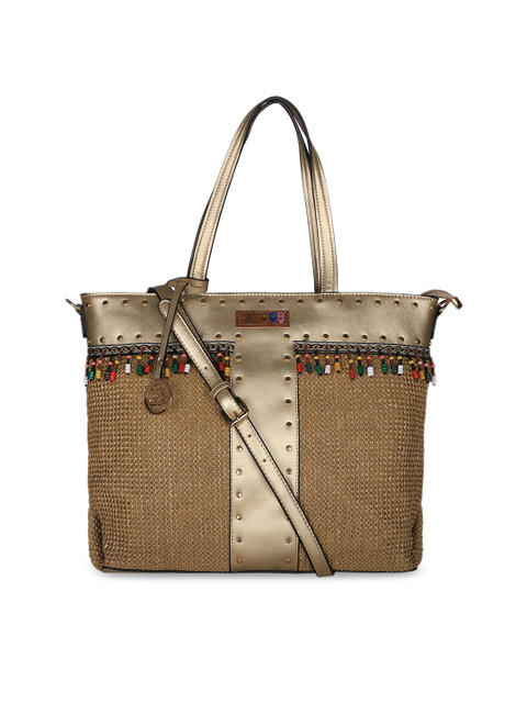 

ESBEDA Gold-Toned & Brown Textured Shoulder Bag