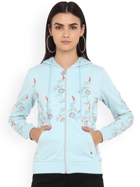 

Monte Carlo Women Blue Printed Hooded Sweatshirt