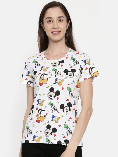 

QUANCIOUS Women White Printed Round Neck T-shirt