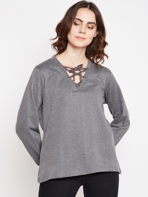 

Taanz Women Grey Solid Sweatshirt