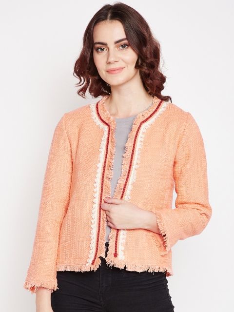 

Taanz Women Peach-Coloured Solid Open Front Jacket