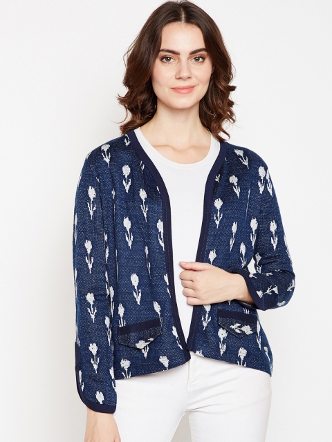 

Taanz Women Navy Blue Self Design Open Front Jacket