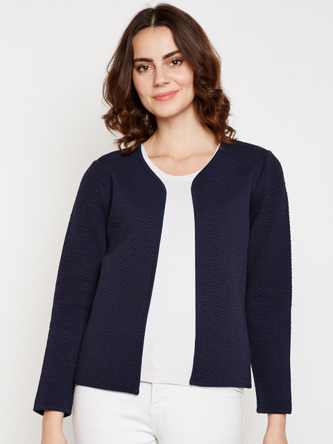 

Taanz Women Navy Blue Self Design Open Front Jacket