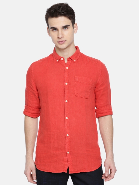 

Jack & Jones Men Coral Red Slim Fit Solid Casual Shirt