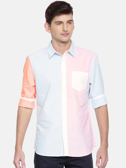 

Jack & Jones Men Blue & Lavender Slim Fit Colourblocked Casual Shirt