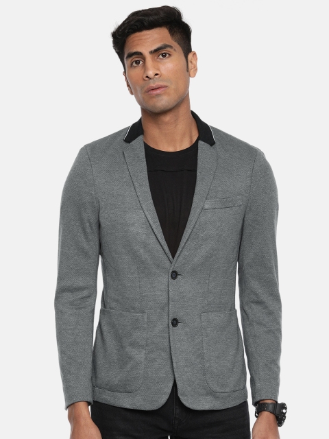 

Jack & Jones Grey Self-Designed Single-Breasted Slim Fit Casual Blazer
