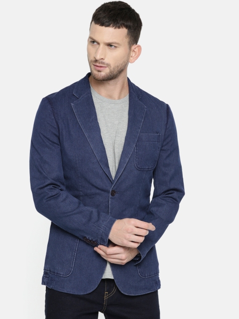 

Jack & Jones Navy Blue Solid Single-Breasted Slim Fit Casual Blazer