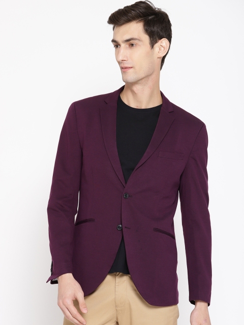 

Jack & Jones Men Purple Solid Single-Breasted Casual Blazer