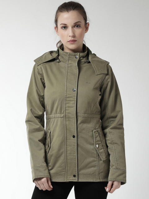 

Okane Women Olive Green Solid Tailored Jacket