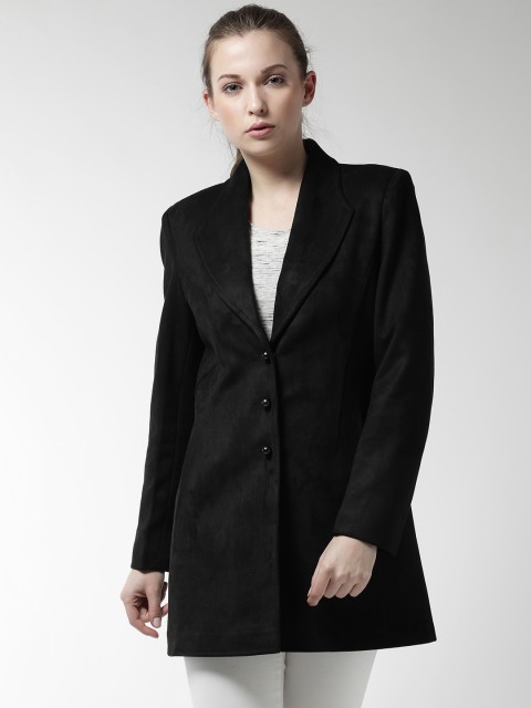 

Okane Women Black Solid Overcoat