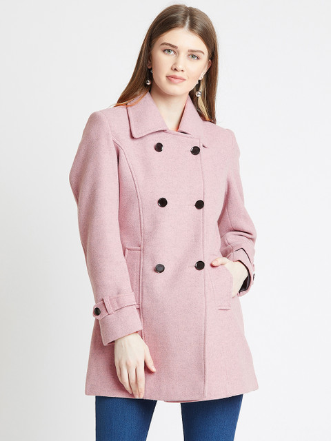

Okane Women Pink Solid Double-Breasted Overcoat