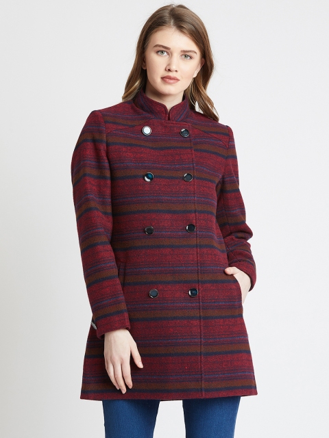 

Okane Women Red & Navy-Blue Striped Double-Breasted Overcoat