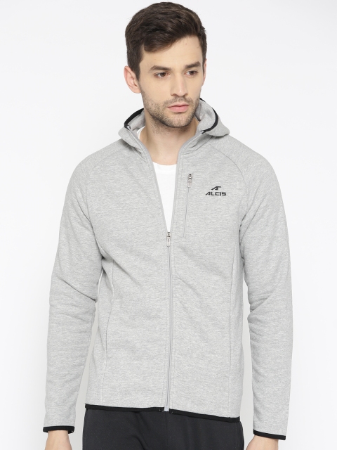 

Alcis Men Grey Melange Solid Hooded Sporty Jacket
