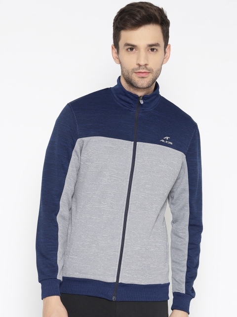 

Alcis Men Navy Blue & Grey Melange Colourblocked Sporty Jacket