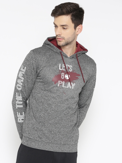 

Alcis Men Charcoal Grey Printed Hooded Sweatshirt