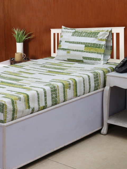 

House This Green Floral Flat 180 TC Cotton 1 Single Bedsheet with 1 Pillow Covers