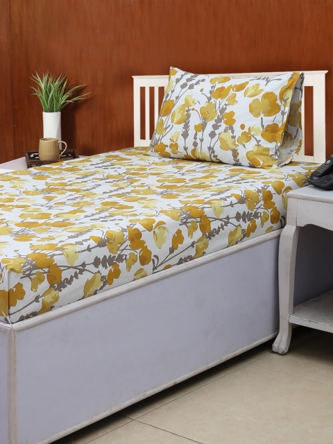 

House This Yellow Floral Flat 180 TC Cotton 1 Single Bedsheet with 1 Pillow Covers