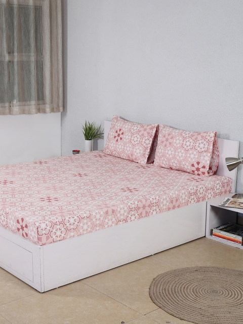 

House This Pink Floral Flat 180 TC Cotton 1 Queen Bedsheet with 2 Pillow Covers