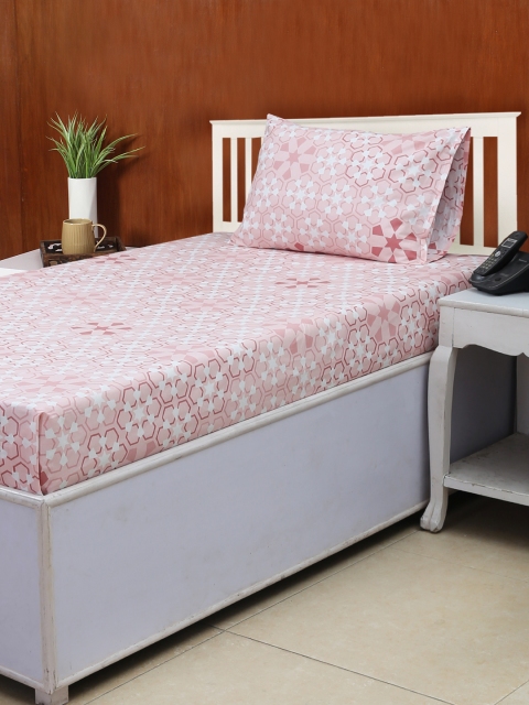 

House This Pink Floral Flat 180 TC Cotton 1 Single Bedsheet with 1 Pillow Covers