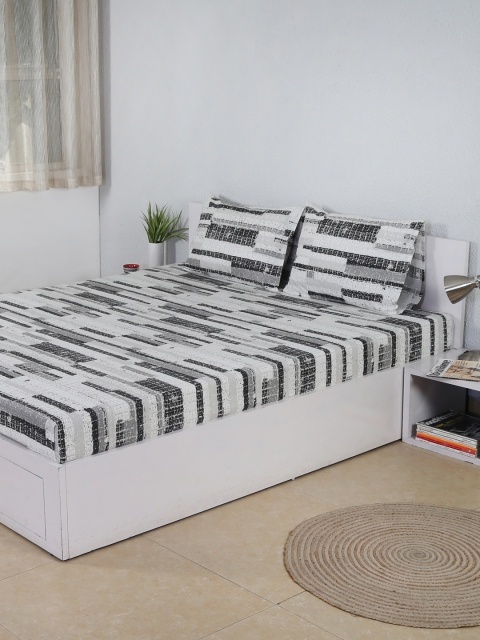 

House This Black & Grey Abstract Flat 180 TC Cotton 1 Queen Bedsheet with 2 Pillow Covers