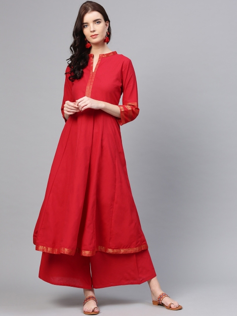 

Bhama Couture Women Red Solid Kurta with Palazzos