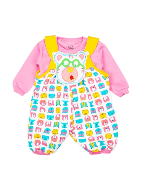 

MeeMee Kids Pink & White Solid T-shirt with Dungarees