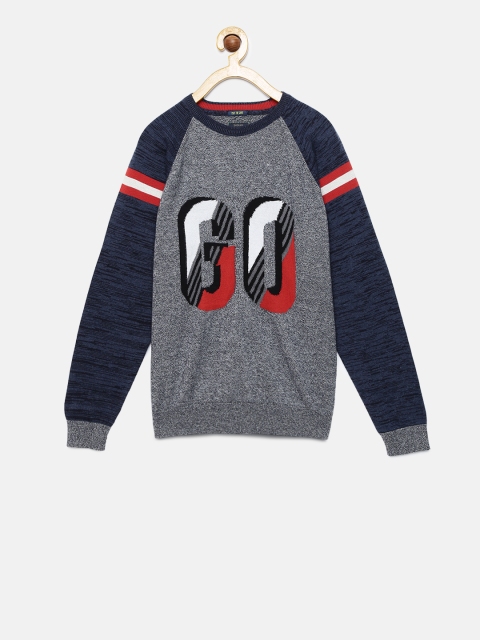 

Indian Terrain Boys Grey & Navy Blue Self Design Pullover