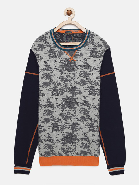 

Indian Terrain Boys Grey & Navy Blue Self Design Sweater