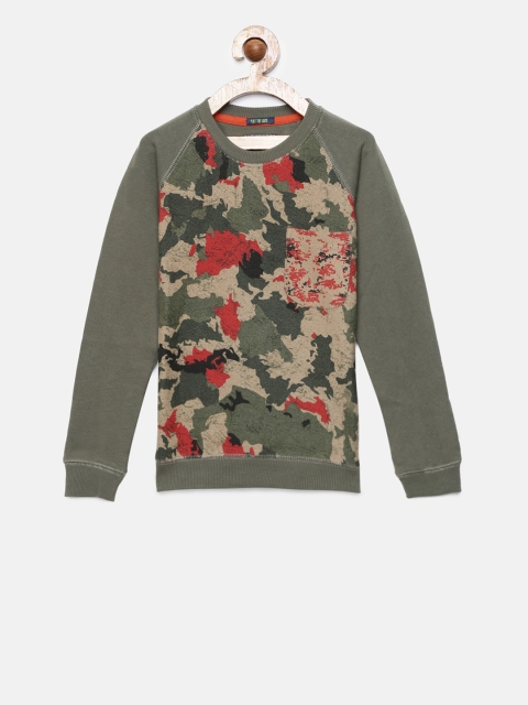 

Indian Terrain Boys Olive Green Printed Sweater