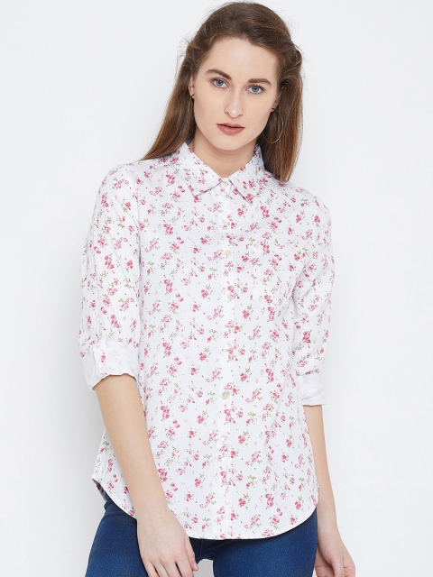 

Ruhaans Women White & Pink Classic Regular Fit Printed Casual Shirt