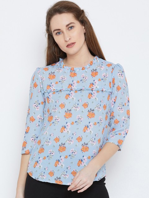 

Ruhaans Women Blue Printed A-Line Top