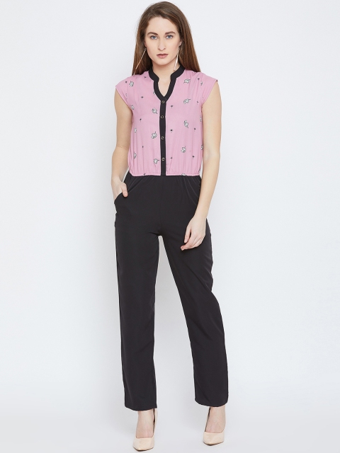 

Ruhaans Women Pink & Black Printed Basic Jumpsuit