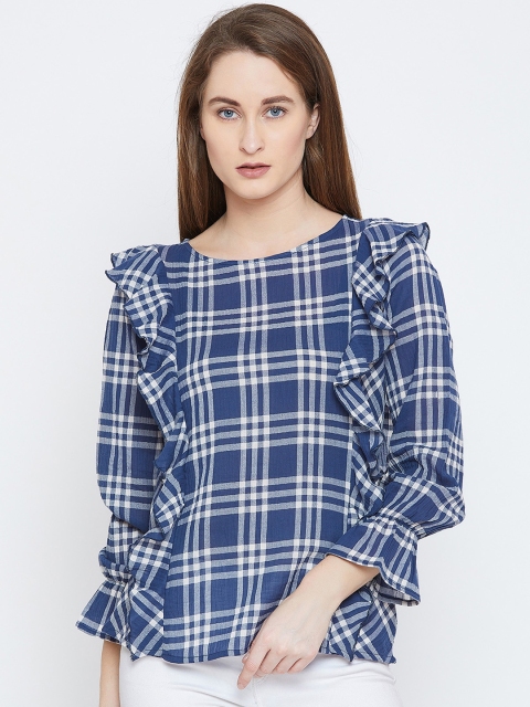 

Ruhaans Women Navy Blue Checked Top
