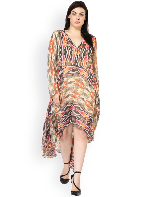 

Qurvii Plus Size Women Multicoloured Printed Fit and Flare Dress, Multi
