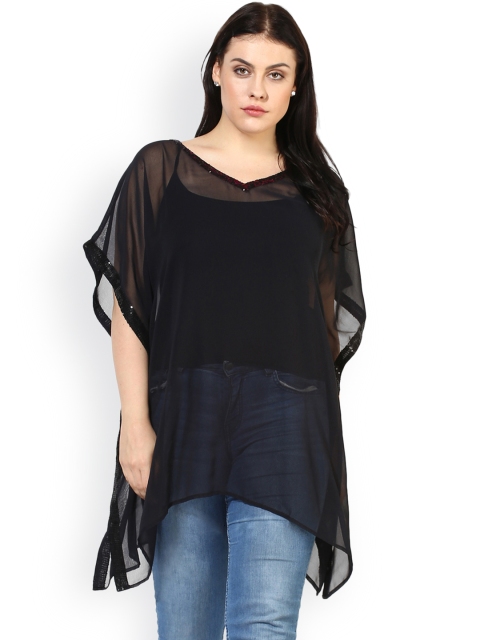 

Qurvii Plus Size Black Solid Batwing Sleeves Tunic