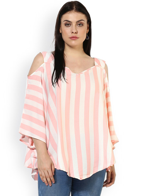 

Qurvii Plus Size Women White Striped A-Line Top