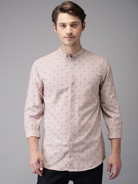 

Bene Kleed Men Peach-Coloured Smart Slim Fit Printed Casual Shirt, Copper