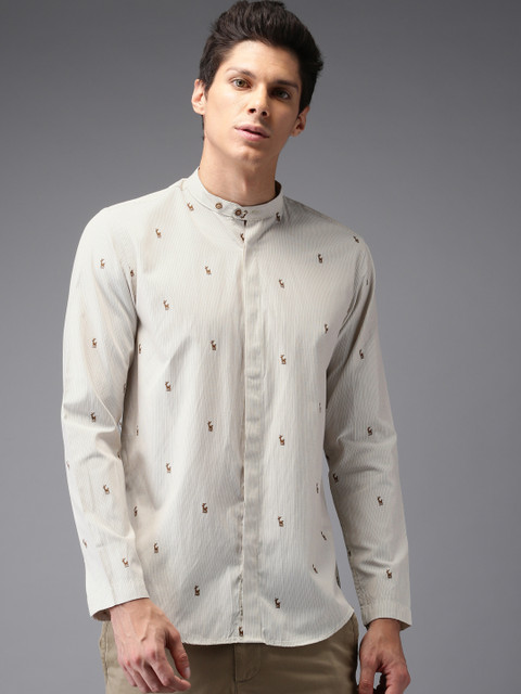 

Bene Kleed Off White & Yellow Smart Slim Fit Striped Casual Shirt
