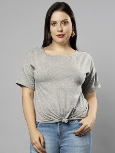 

FabAlley Curve Plus Size Women Grey Solid Top