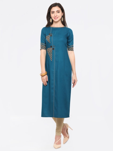 

Florence Women Teal Blue Solid Straight Kurta