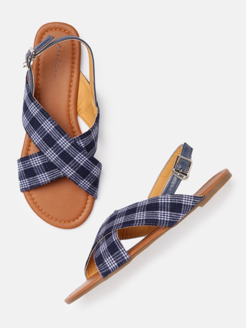 

Mast & Harbour Women Blue & White Printed Open Toe Flats