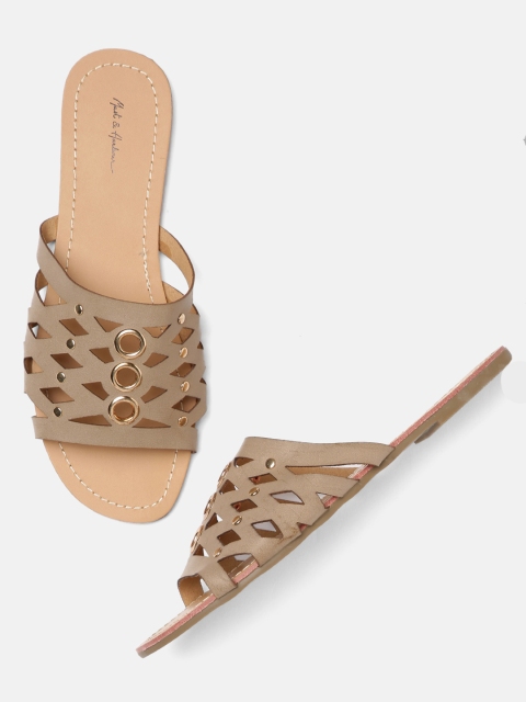 

Mast & Harbour Women Taupe Solid Open Toe Flats