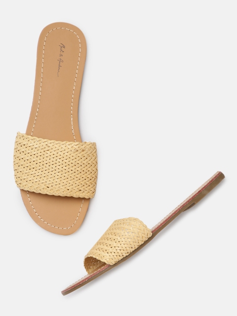 

Mast & Harbour Women Beige Woven Design Open Toe Flats