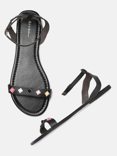

Mast & Harbour Women Black Solid Open Toe Flats