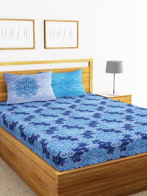 

BIANCA Blue Flat 210 TC Cotton 1 King Bedsheet with 2 Pillow Covers