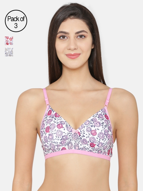 

ABELINO Pack of 3 Printed Non-Wired Lightly Padded T-shirt Bras SATPRINT, Pink