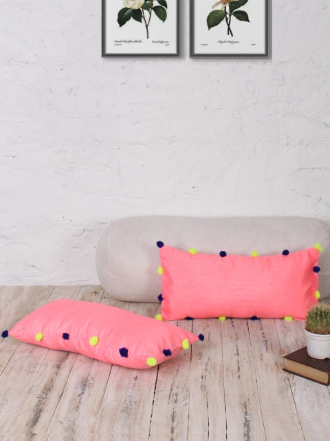 

RANGDESI Pink Set of 2 Solid 9" x 18" Rectangle Cushion Covers
