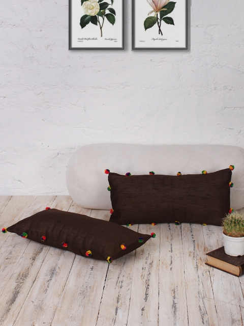 

RANGDESI Brown Set of 2 Solid 9" x 18" Rectangle Cushion Covers